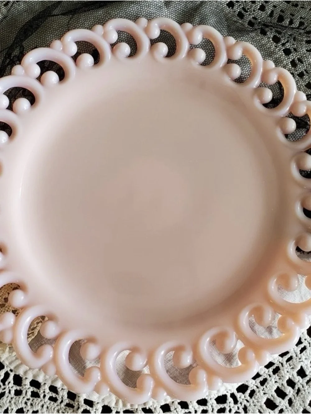 Vintage Fenton Reverse C Pink Lace-Edge Decorative Plate